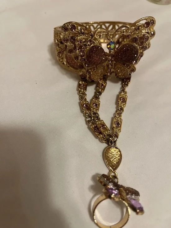 Gold-Tone Butterfly Hand Bracelet with Purple Accents - Picture 7 of 12